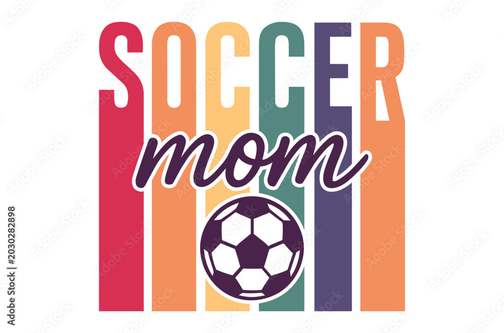 Φωτογραφία Soccer mom lettering with ball and vintage striped background