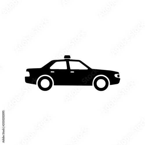 Classic taxi car side view line icon isolated black outline transport vehicle symbol for city travel cab service urban transportation and passenger mobility concept