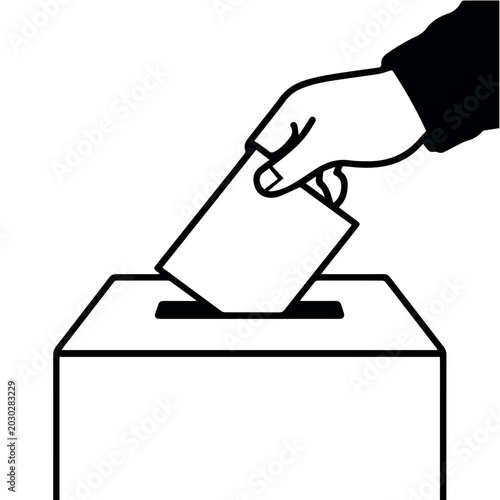 Hand inserting paper into ballot box line icon isolated black outline election voting symbol for democratic process government campaign participation and political awareness design