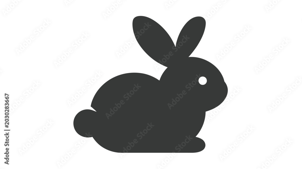 Obraz premium Minimalist black rabbit silhouette icon on white background, cute bunny symbol vector graphic illustration for Easter and nature designs.