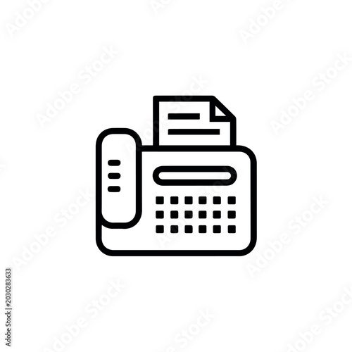 Office fax machine and telephone line icon isolated simple black outline communication device symbol for business workplace contact technology and document transfer concept