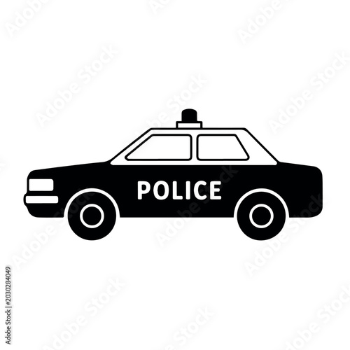 Police patrol car side view line icon isolated simple black outline emergency vehicle symbol for law enforcement transport security service protection concept and public safety graphic design