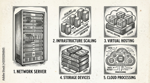 Slika na platnu Network Server Infrastructure Scaling Virtual Hosting Storage Devices Cloud Processing