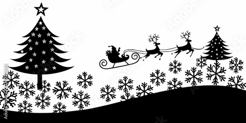 Картината върху платно christmas scene silhouette with santa and reindeer