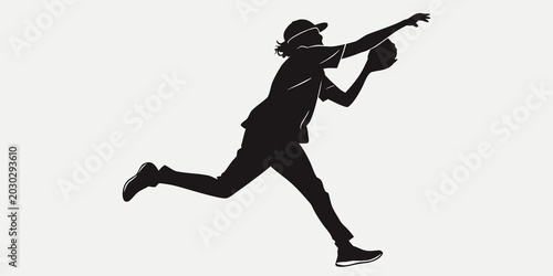 Fényképezés Black silhouette of a baseball outfielder leaping into the air to catch a fly ba