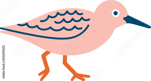 Schilderij op canvas Minimalist Pink Sandpiper Shorebird Vector Illustration Cute Coastal Beach Bird