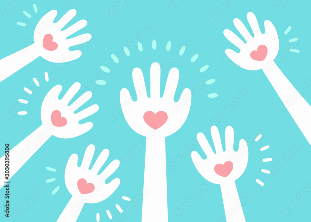 Fototapeta premium hands with hearts illustration on teal background