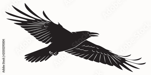 Foto Vector style silhouette graphic of a soaring black crow with silhouette illustra