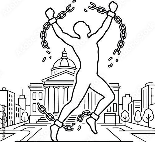 Slika na platnu Human Rights and Freedom Concept Illustration of a Person Breaking Chains in Fro