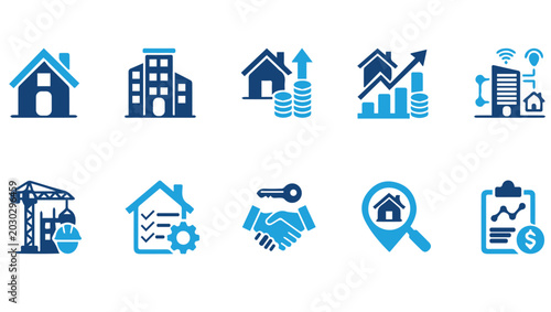 Modern Real Estate Business Glyph Icon Set for Property Investment and Housing UI