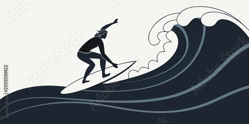 Принти на полотні Surfer riding a giant ocean wave graphic illustration with surfboard lifestyle r