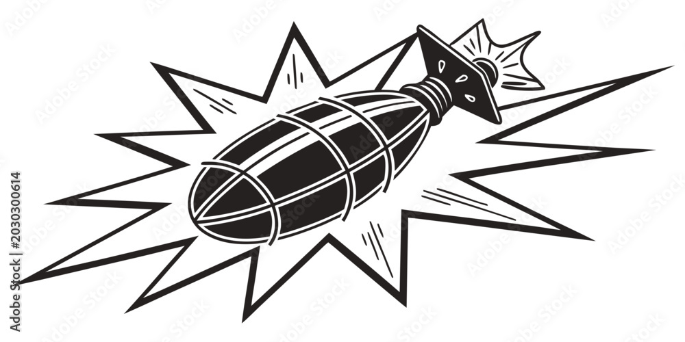 Ταπετσαρία Graphic vector illustration of an exploding aerial bomb or projectile on a starr