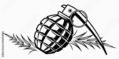 Foto Hand grenade icon graphic with wheat stalk elements military explosive isolated