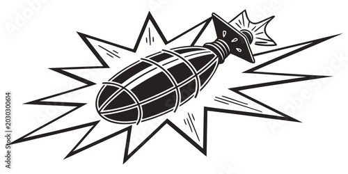 Quadro em tela Graphic vector illustration of an exploding aerial bomb or projectile on a starr