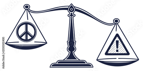 Photos Scales of justice illustration showing a contrast between peace symbol and hazar