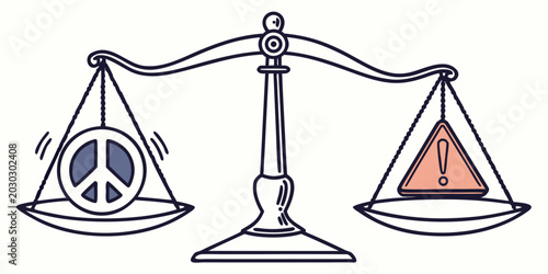 Foto Creative illustration of weighing scale showing peace symbol versus hazard warni