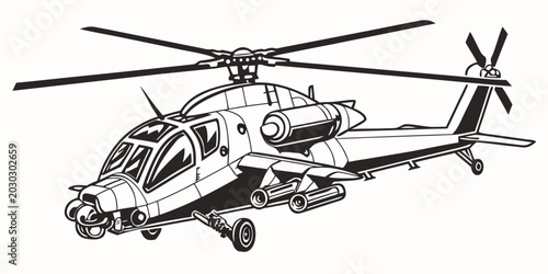 Foto Aggressive combat helicopter vector graphic icon with helicopter military aircra