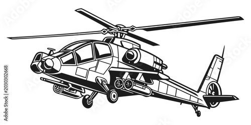 Quadro em tela Tactical attack helicopter monochrome vector graphics with helicopter military a