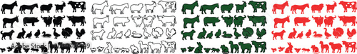 Foto Farm Animal Silhouettes Vector Set, Domestic Livestock Icons in Black, Outline,