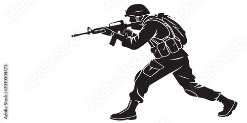 Photos Tactical soldier aiming rifle silhouette illustration with military infantry tac