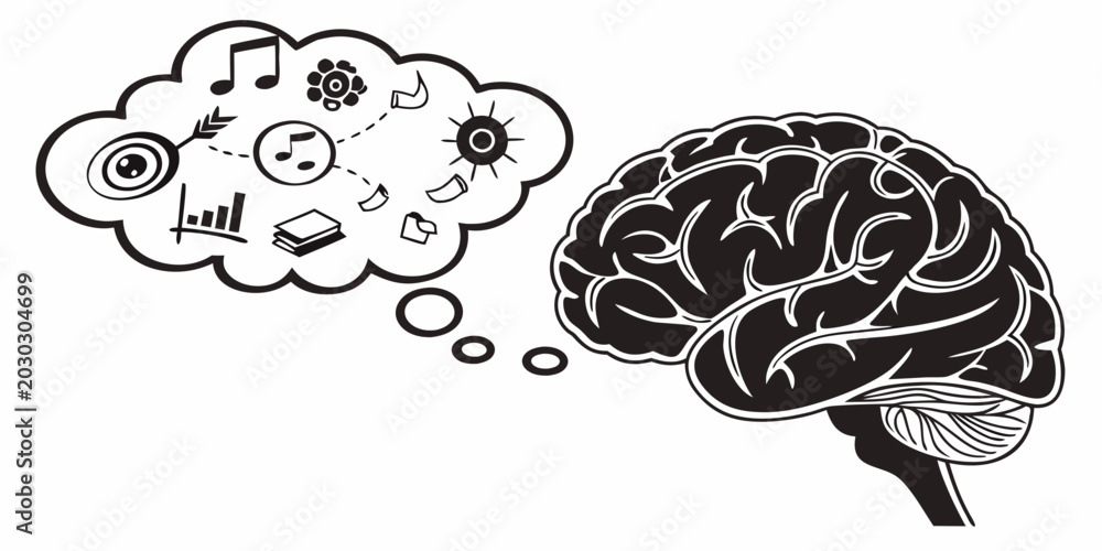 Foto Human brain icon with thought bubble showing brainstorming ideas thinking creati