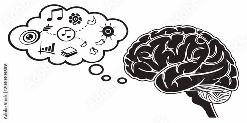 Bild auf Leinwand Human brain icon with thought bubble showing brainstorming ideas thinking creati
