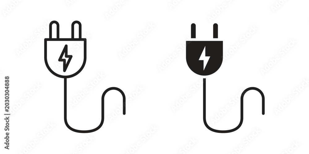 Photography Plug icon symbol. Vector outline drawing. Editable stroke.