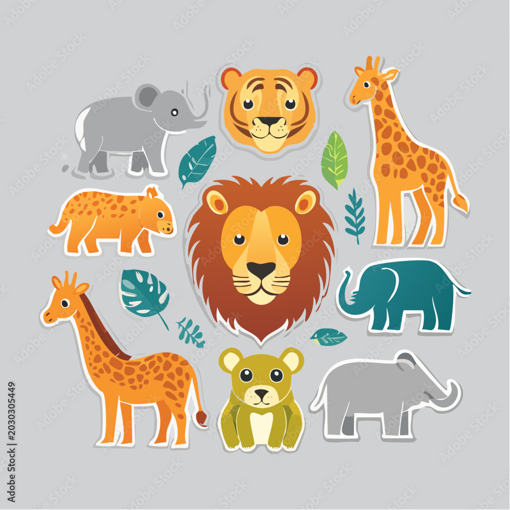 Fototapeta premium Cute Cartoon Safari Animals Collection