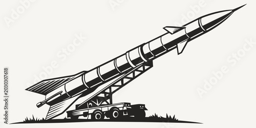Cuadro en lienzo Mobile military ballistic missile launcher vehicle engaged in launch graphic wit