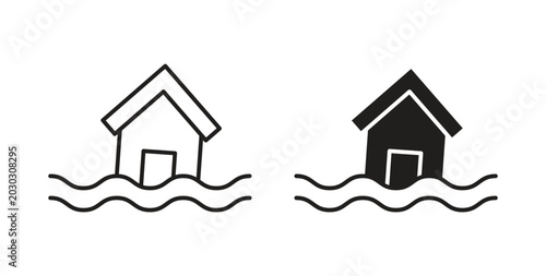 Obraz na plátne Flood icon set different line and flat style collection.