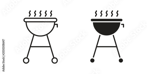 Foto Grill icon set different line and flat style collection.