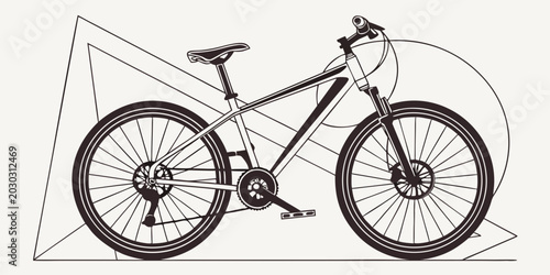 Bild auf Leinwand Minimalist graphic line art of a modern mountain bike on abstract geometric back