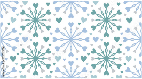 Foto Winter snowflake and heart seamless pattern background design.