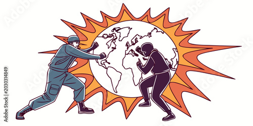 Fotografia Armed conflict fighting over global power and world domination with conflict ter