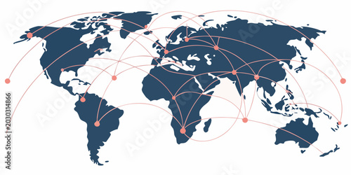 Schilderij op canvas Global connectivity network map with interconnected lines and data nodes connect