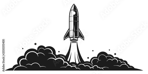 Tableau sur toile Vertical space rocket taking off with heavy smoke plume beneath it in a high con