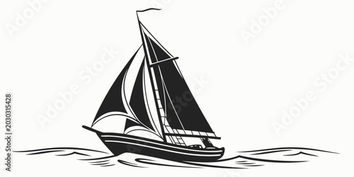 Fotografie Elegant sailing boat graphic icon on waves with sailboat nautical navigation tra