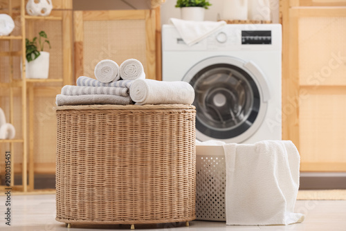 Wicker laundry basket with ...
