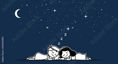 Foto Couple Sleeping Under Starry Night Sky Illustration