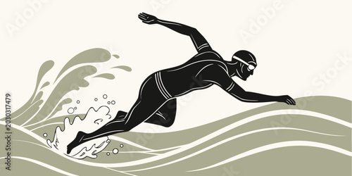 Foto Professional male swimmer silhouette in water splash graphic with swimming silho