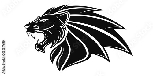 Fotografía Stylized roaring lion head profile silhouette vector graphic for fierce animal m