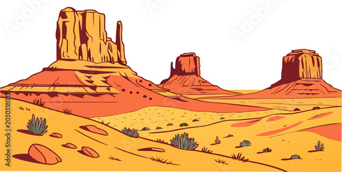 Φωτογραφία Scenic southwestern desert landscape illustration with red rock buttes and sands