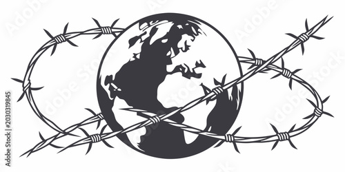 Foto Globe surrounded by barbed wire symbolizing confinement and restricted freedom c