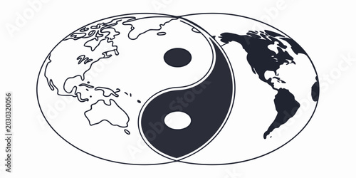 фотографія Yin yang symbol intertwined with world maps world map unity in diversity east me