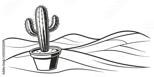 Bild auf Leinwand Potted saguaro cactus in desert landscape with american southwest landscape wild