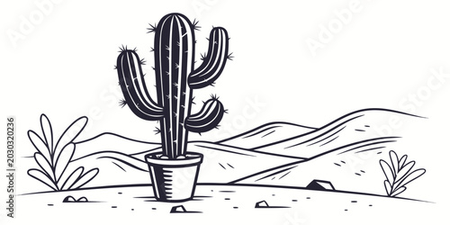 Bild auf Leinwand Potted cactus in a desert landscape with plants american southwest landscape wil