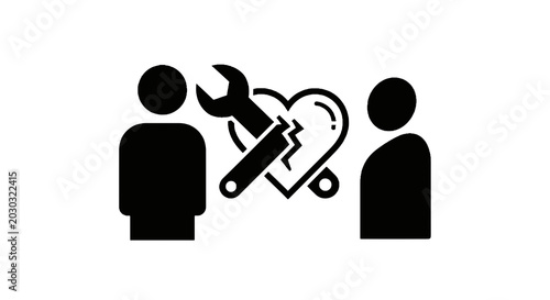 Tableau sur toile Broken Heart with Wrench and People.
