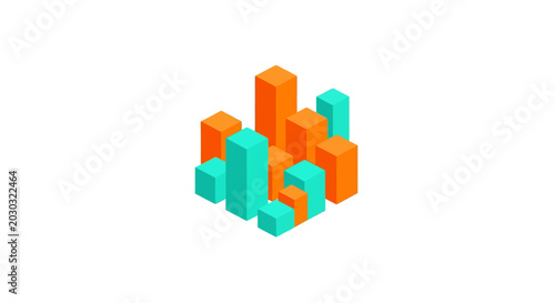 Colorful Isometric Block Cityscape Digital Illustration Design.