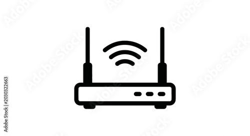 Slika na platnu Wireless router with antennae transmitting signal.