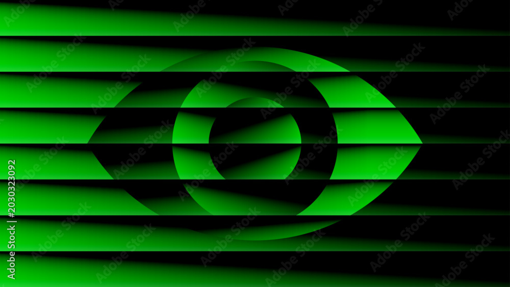Αυτοκόλλητο An abstract technology background featuring a futuristic dark green  geometric eye vector illustration with digital wave patterns, light lines for wallpaper and background